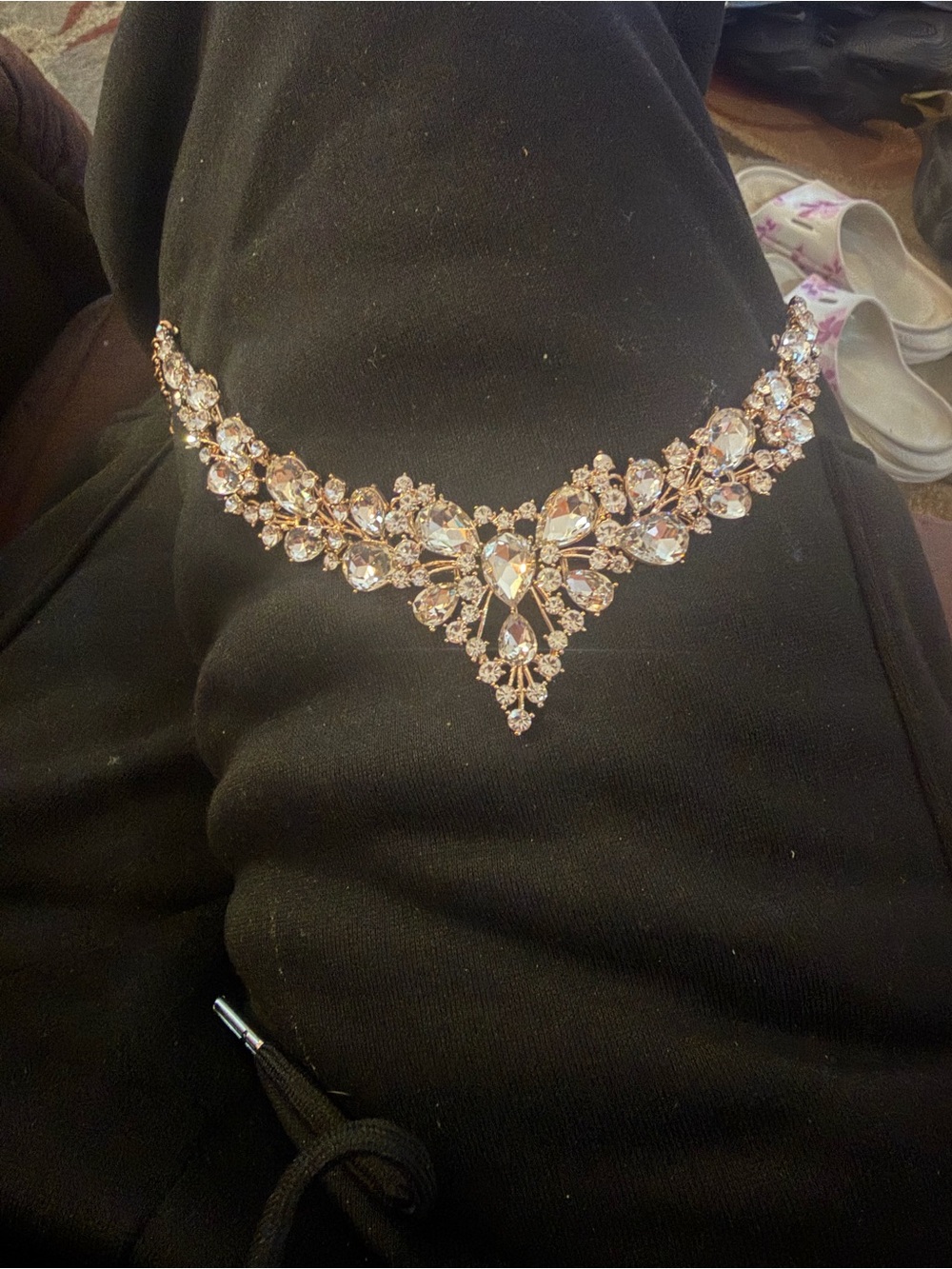 Crystal V-Shaped Statement Necklace in Rose Gold